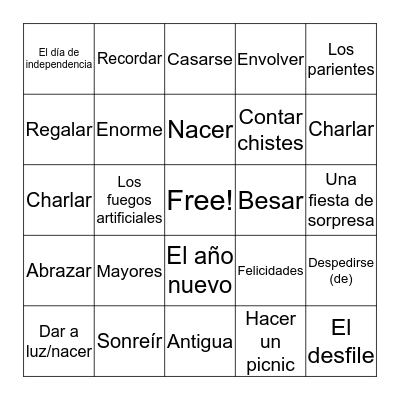 Vocabulario Milestone #3 Bingo Card