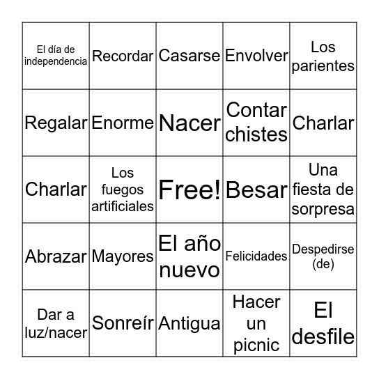 Vocabulario Milestone #3 Bingo Card