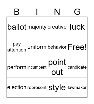 Vocabulary Bingo Card