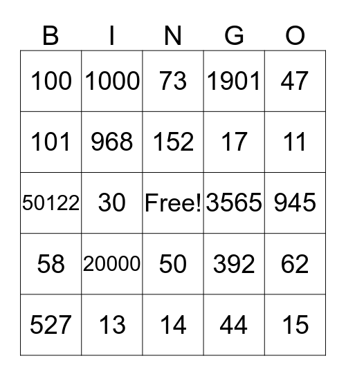 FIGURES Bingo Card