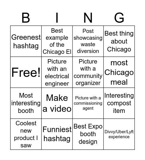 Greenbuild Volunteer Social Media Challenge Bingo Card