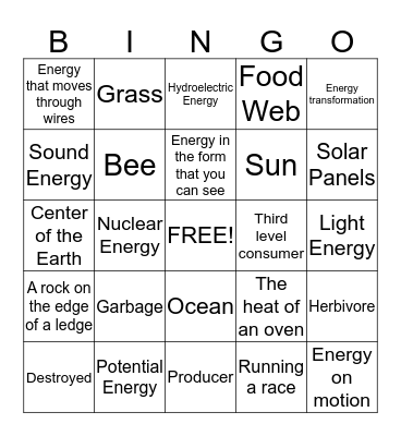 Energy Bingo Card