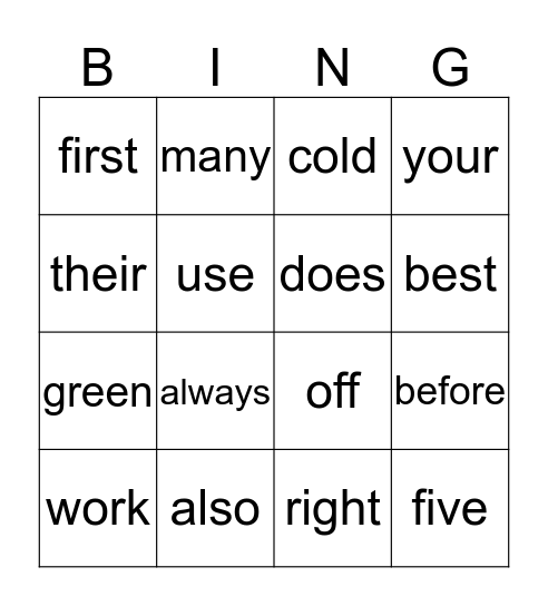1111418 A Bingo Card