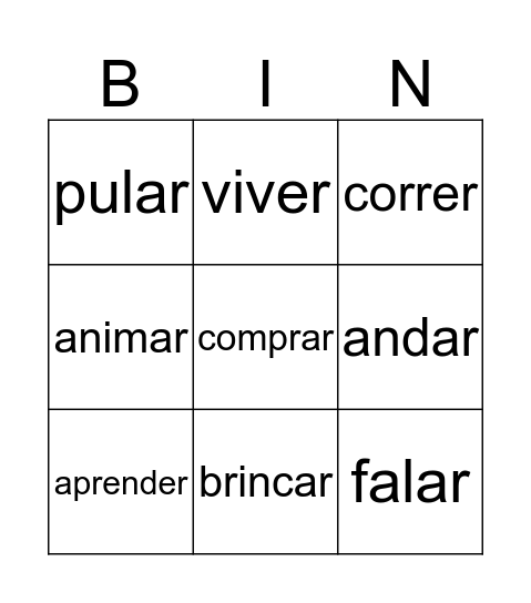 verbo Bingo Card