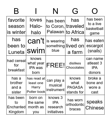 IPA Philippines Bingo Card