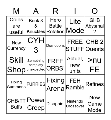 FEH Channel Bingo Card