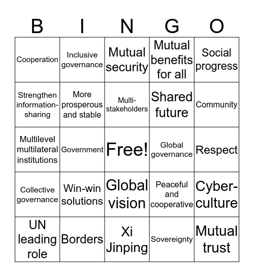 World Internet Conference BINGO! Bingo Card
