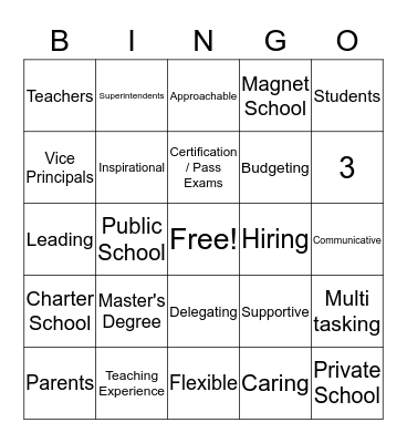 Principal Bingo Card