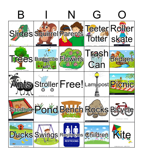 Things Commonly Found in a Park Bingo Card