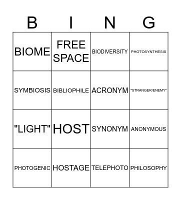 Greek & Latin Roots Bingo Card