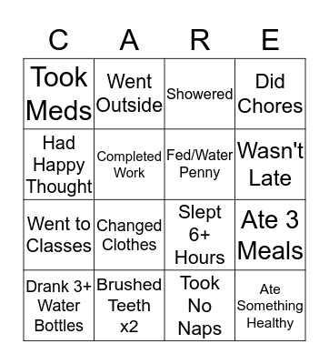 Daily Self Care Bingo Card