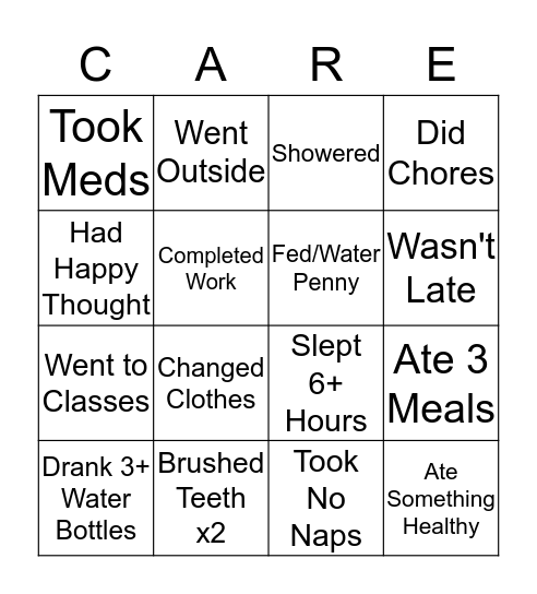Daily Self Care Bingo Card