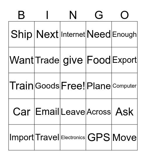 Vocabulary Words Bingo Card