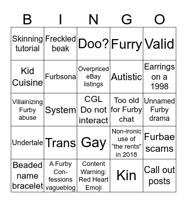 Furby Fandom  Bingo Card