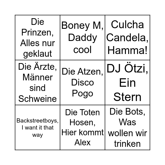 Karaoke Bingo Card