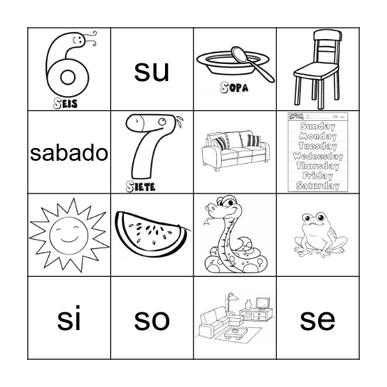 La letra Ss Bingo Card