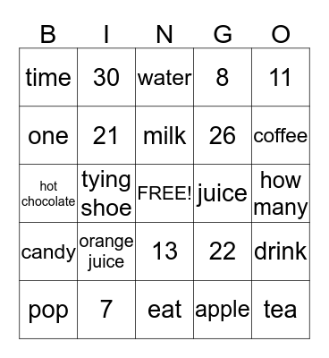 vocabulary  Bingo Card