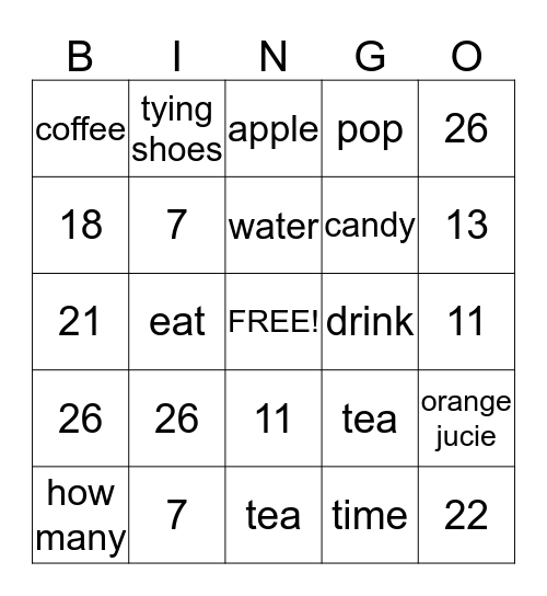 Vocab bigo Bingo Card