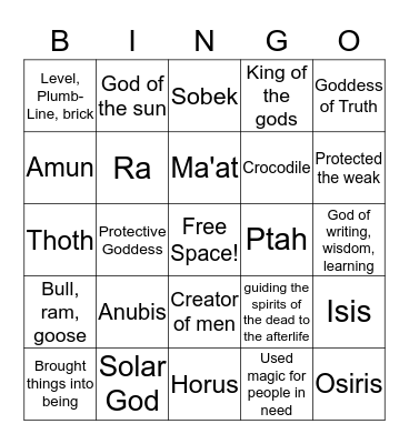 Egyptian Gods Bingo Card