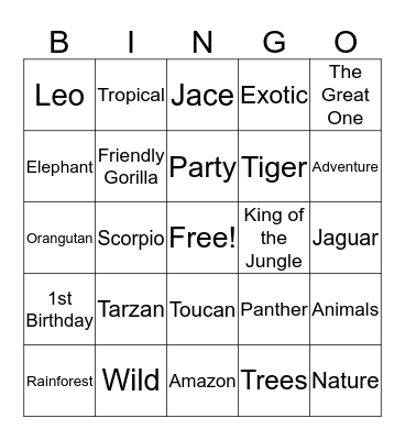 The Jungle Bingo Card