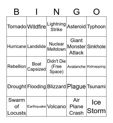 Niki's Vacation Nightmares Bingo Card