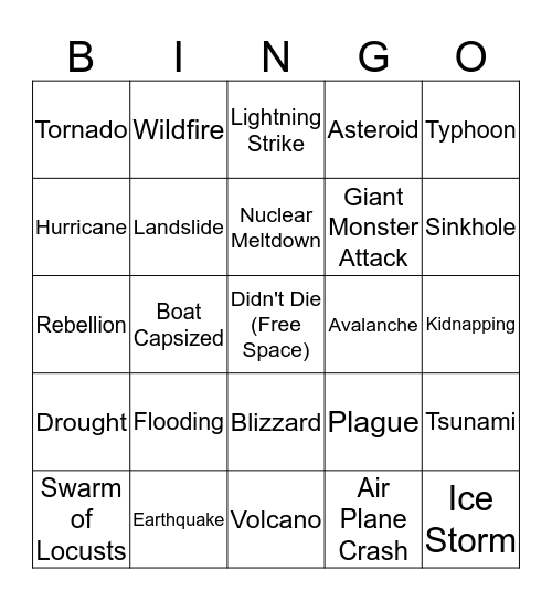 Niki's Vacation Nightmares Bingo Card