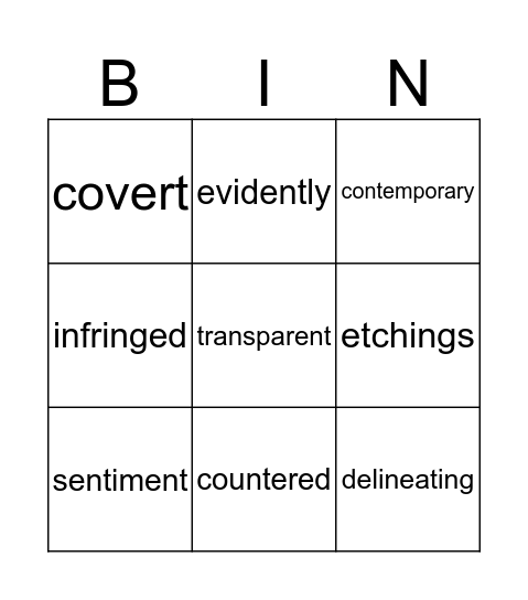 Paparazzi Vocab Bingo Card