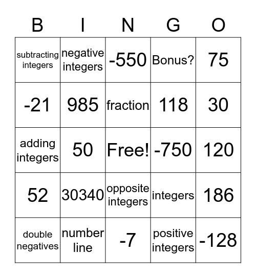 Untitled Bingo Card