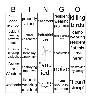 Town Meeting Bingo Card