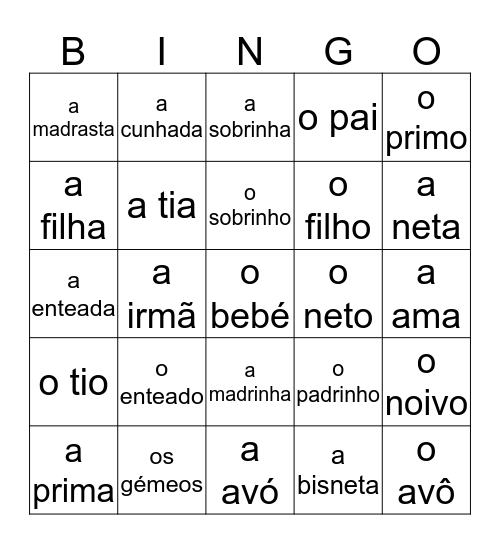 Família Bingo Card