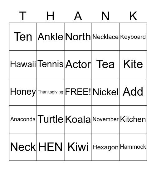 THANKSGIVING BINGO Card