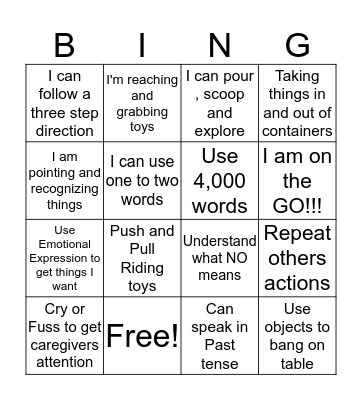 CHILD DEVELOPMENT Bingo Card