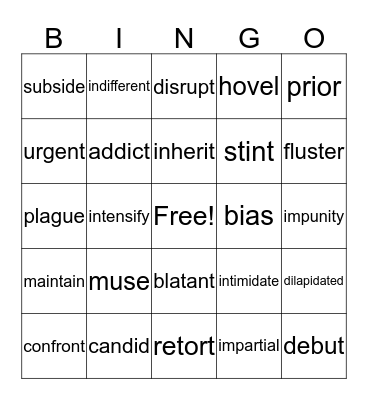 Vocabulary 6 Bingo Card