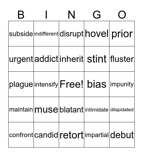 Vocabulary 6 Bingo Card