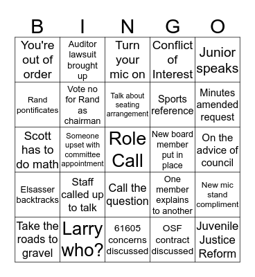 Peoria County Board BINGO - December 3, 2018 Bingo Card