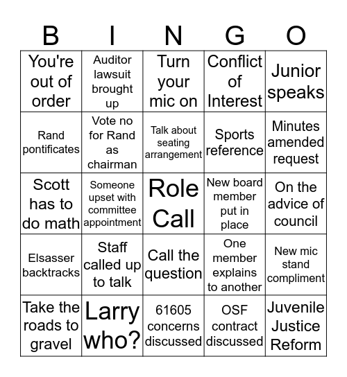 Peoria County Board BINGO - December 3, 2018 Bingo Card