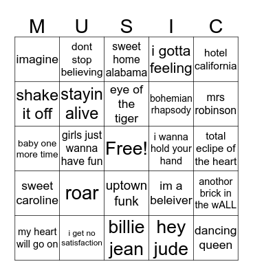 Music Bingo May 18 Bingo Card