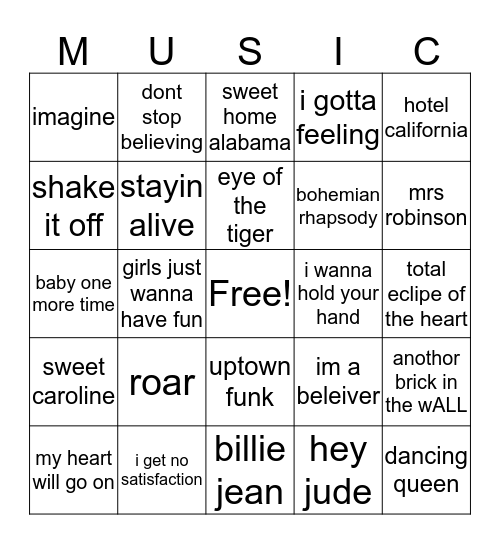 Music Bingo May 18 Bingo Card