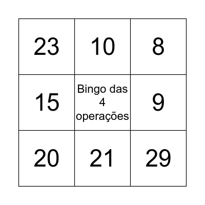 Bingo das 4 operações Bingo Card