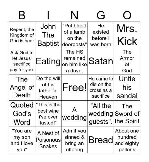 Bible Bingo Card