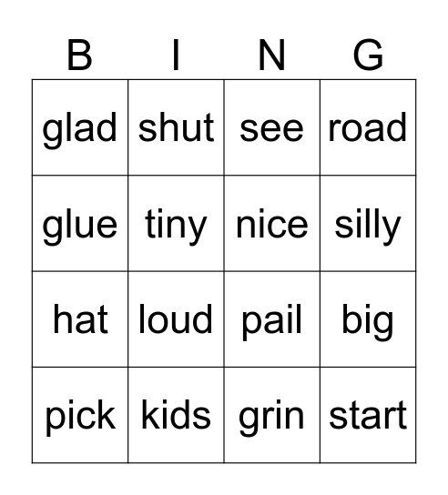 Synonym Bingo Card