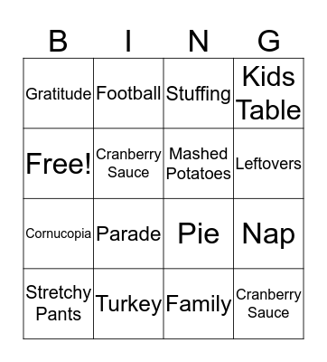 Thanksgiving Bingo! Bingo Card