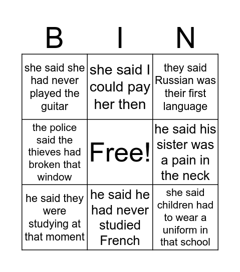 reported statements Bingo Card