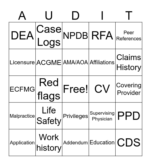 Awesome Audits Bingo Card