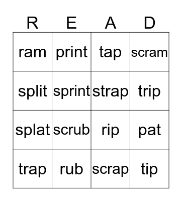 3 Letter Blends Bingo Card