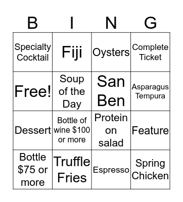 Sales Contest 11/8 Bingo Card