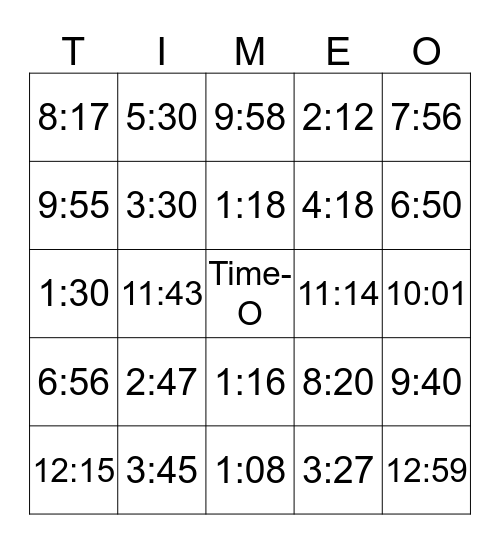TIME-O Bingo Card