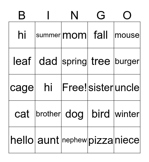 Untitled Bingo Card