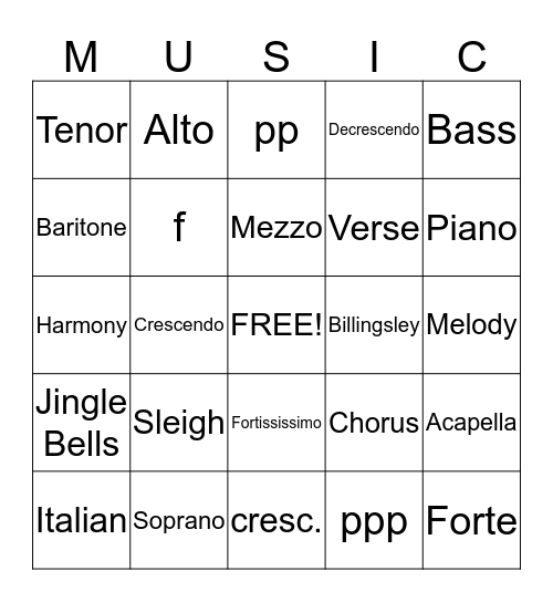Test Review Bingo Card