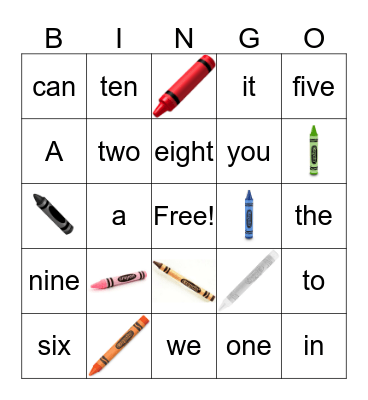 Colors and Numbers Kindergarten Bingo Card